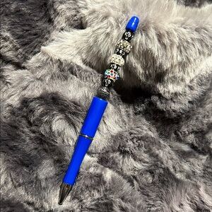 Blue Beaded Pen with Silver Accents